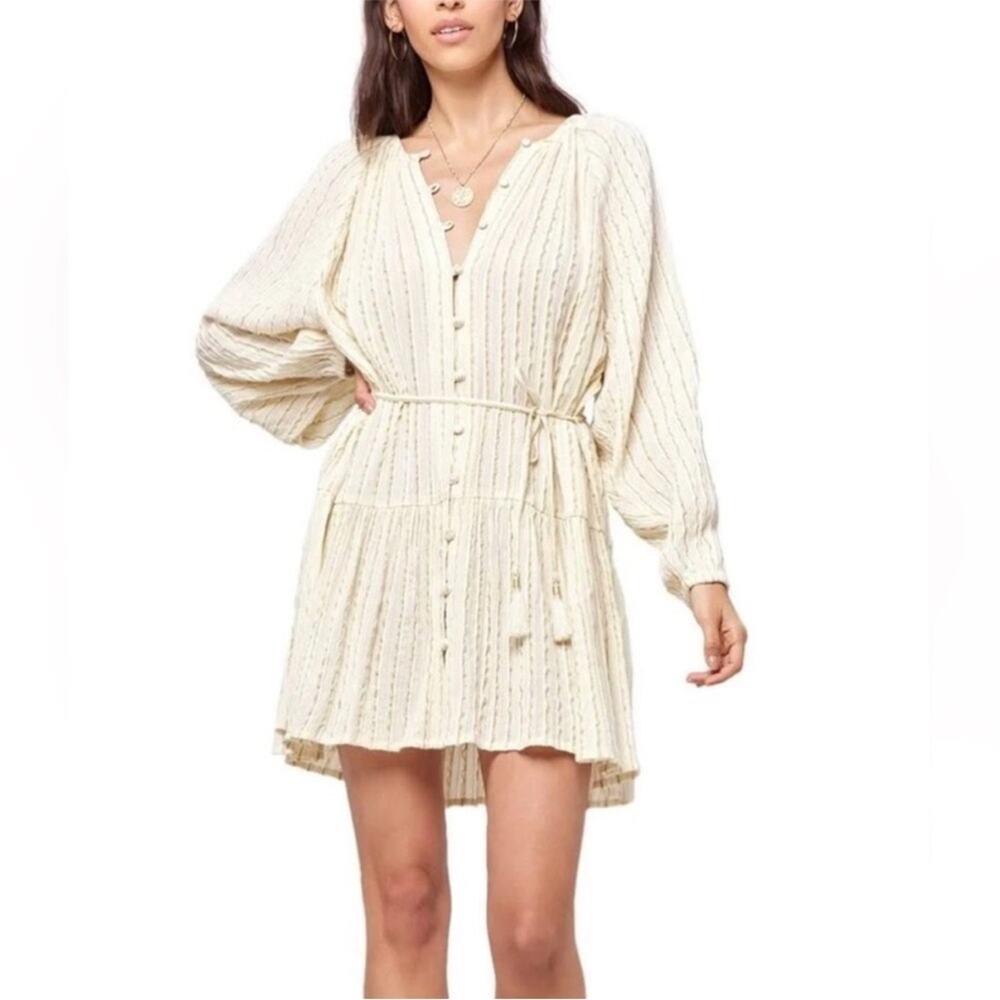 L Space Vida Cream Gold Stripe Belted Coverup Mini Dress Medium